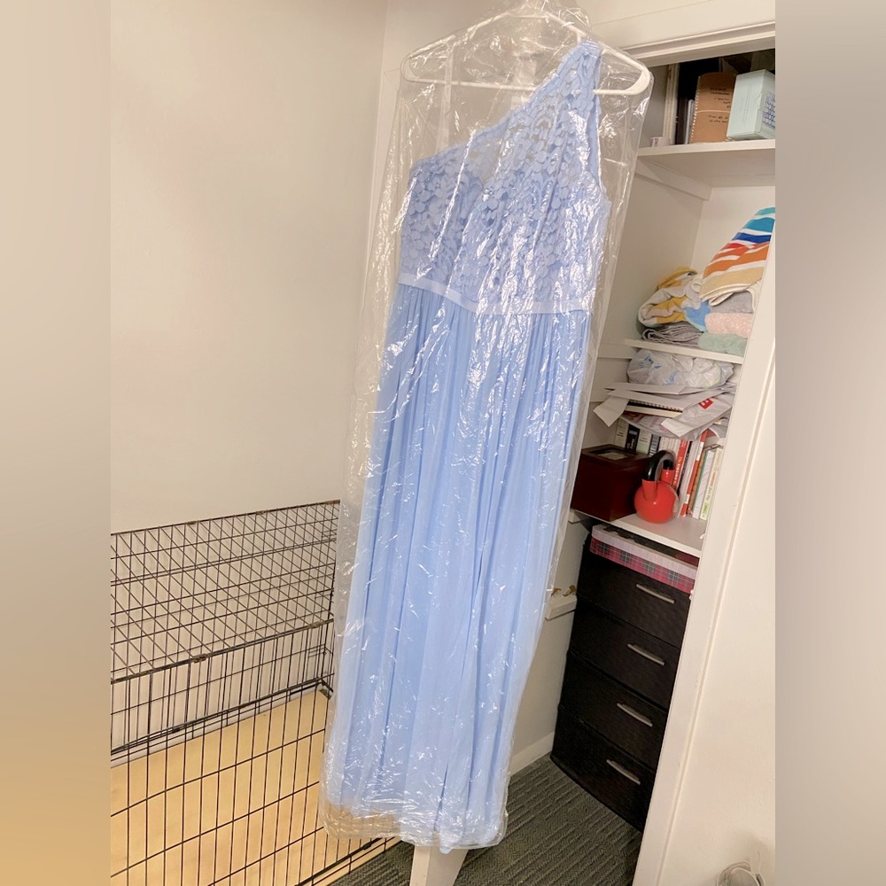 David’s Bridal Bridesmaid’s dress, one shoulder, slit skirt, floral designed top